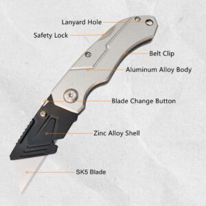 Knifsincisiv 2 Pack Folding Box Cutter Aluminum Body Utility Knife Folding with Extra 10 Blades, Premium Foldable Box Cutters for Cardboard Cutter, Razor Knife Utility Knives for Heavy Duty