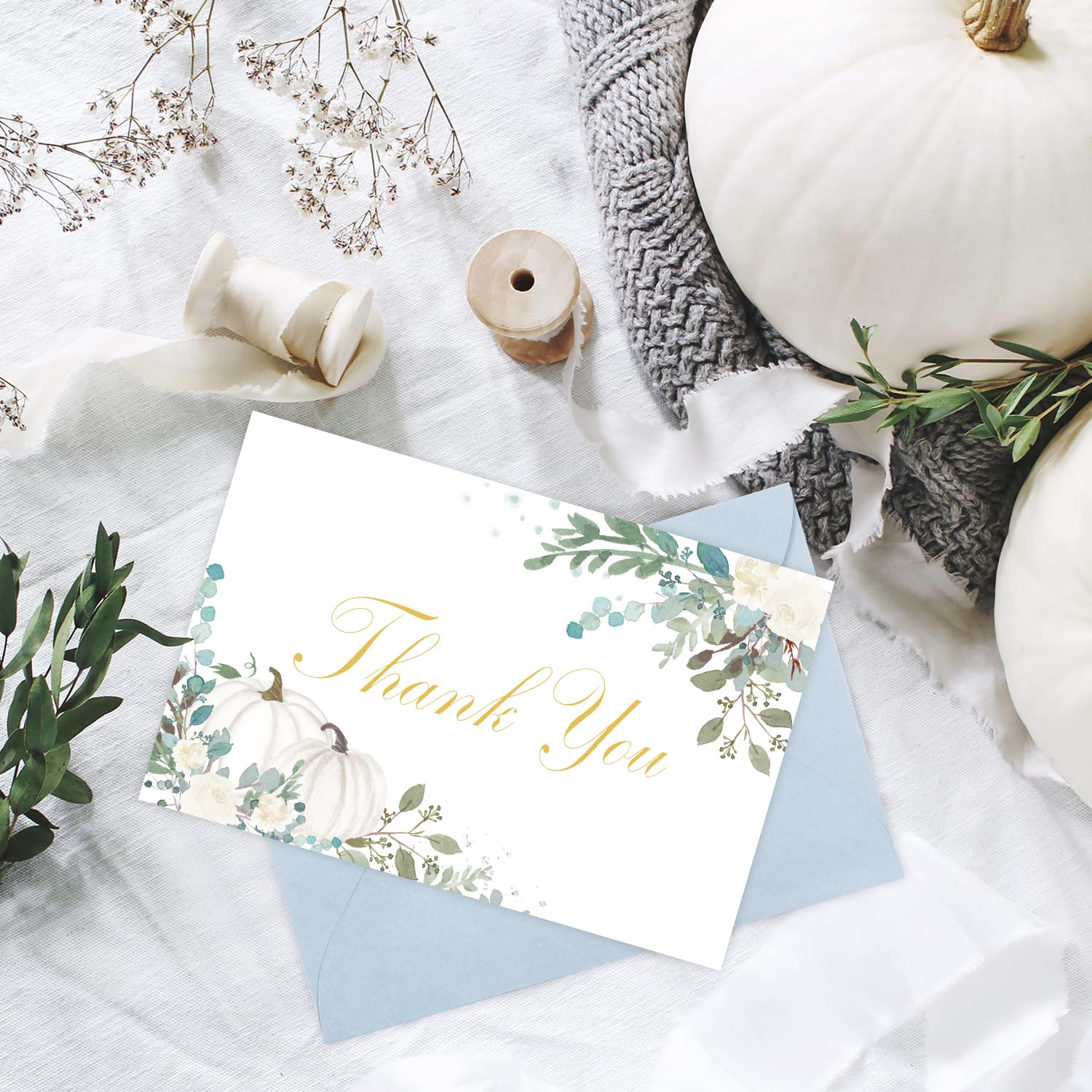 Quera 24 Pack Pumpkin Thank You Cards Fall Greeting Cards Autumn Floral Blank Note Cards With Envelopes Stickers For Baby Shower Wedding Birthday Party- 4x6 Inch