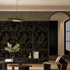 EeeComing Peel and Stick Wallpaper Black and Gold Floral Wallpaper Gold Floral Contact Paper Removable Self Adhesive Wallpaper for Wall Cabinets Vinyl Roll 78.7"x17.3"