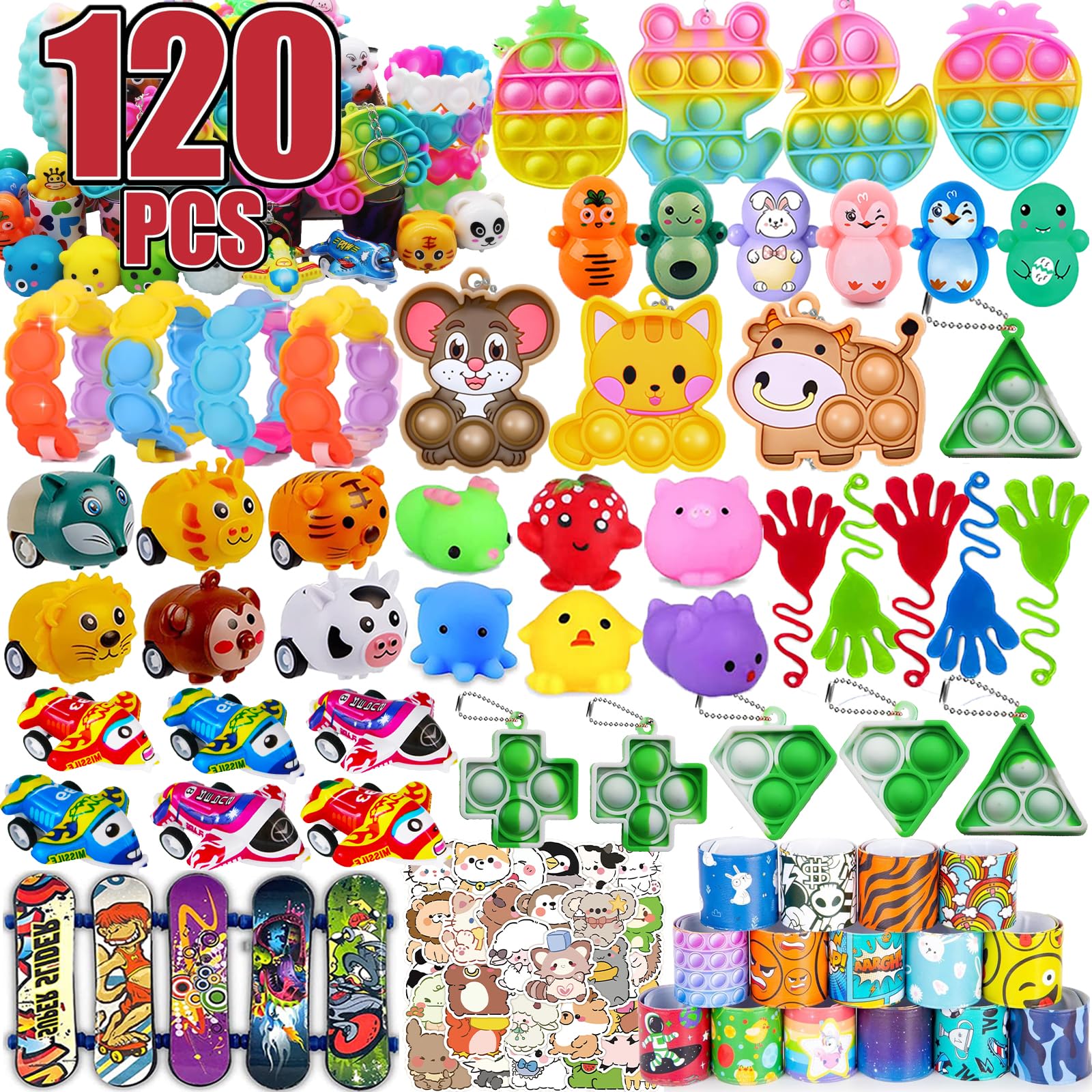 120 PCS Party Favors for Kids, Pop Fidget Treasure Box Toys, Classroom Prizes, Pinata Filler Goodie Bag Stuffers, Treasure Chest, Carnival Prize Box Toys for Boys Girls