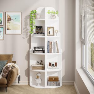 Tribesigns 69" White Corner Shelf, 5-Tier Modern Corner Bookshelf, Small Bookcase Plant Stand Storage Rack with Tower Shape for Living Room, Home Office, Kitchen