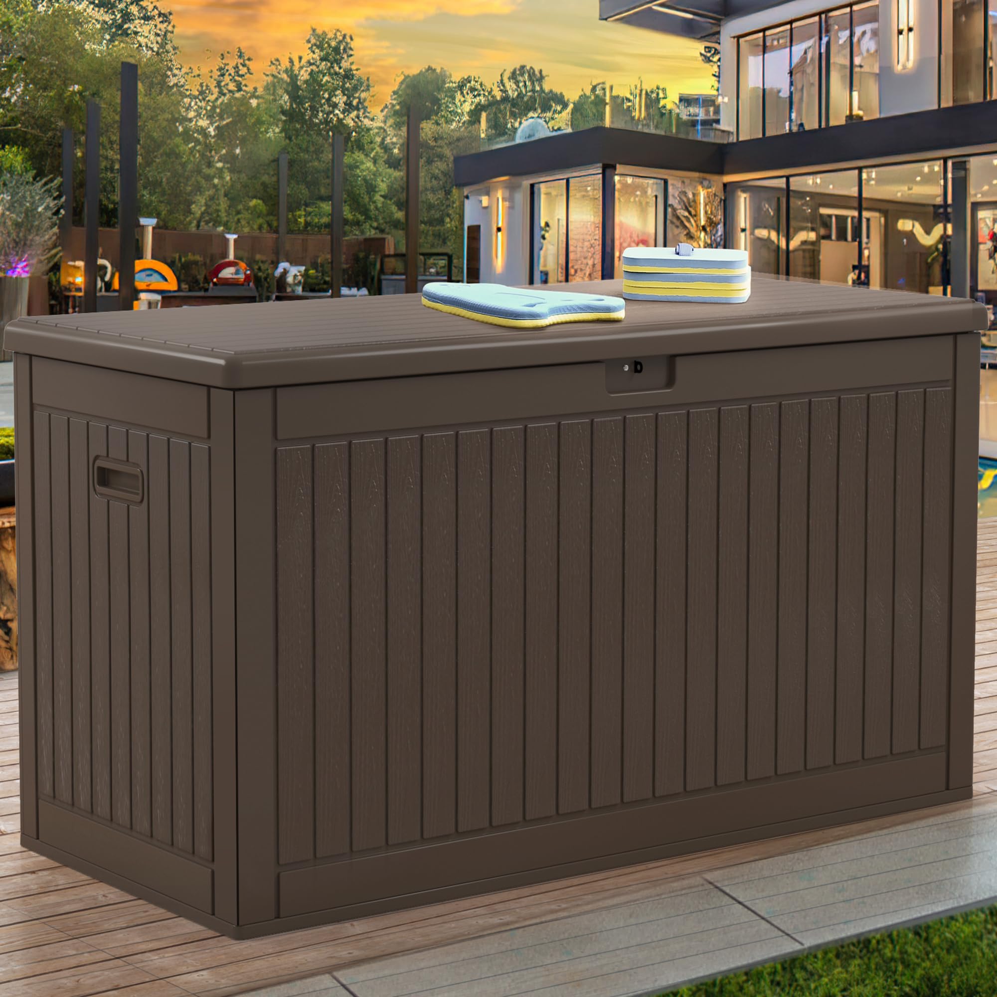 YITAHOME 260 Gallon Large Deck Box with Divider & Side Handles, Outdoor Double-Wall Storage for Patio Furniture Cushions, Garden Pool Accessories, Water Resistant & Lockable