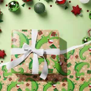 RUSPEPA Kraft Christmas Wrapping Paper Roll - Mini Roll - Christmas Crocodile Design for Holiday Gift Wrap - 17 Inches X 32.8 Feet