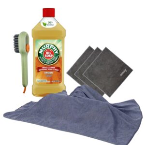 amsy wood oil soap mopping bundle - 16 oz murphys oil soap wood cleaner bundled multifunctional cleaning brush with soap dispenser, 3 pack of microfiber cloths and universal cleaning towel