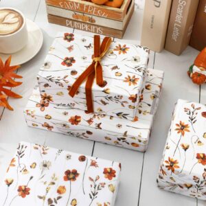 JarThenaAMCS 100 Sheets Fall Floral Tissue Paper Autumn Wildflower Gift Wrapping Paper Flower DIY Art Craft Tissue for Thanksgiving Wedding Birthday Party Decor, 14 x 20 Inch