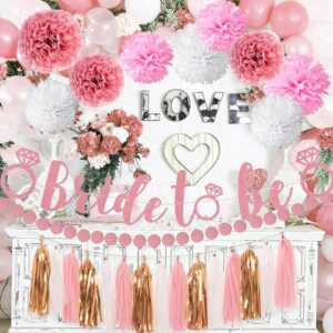 Toylin Bachelorette Party Decorations, Bridal Shower Decorations, Rose Gold Glittery Bride to Be banner, Tissue Paper Pom, Circle Dots Garland and Tassel Garland for Birthday Party Decorations