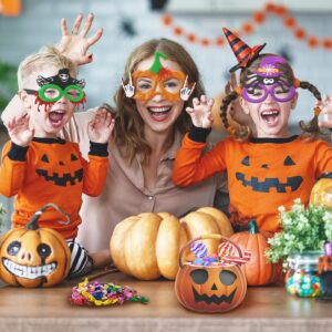 Bluegogo Halloween Glasses 12PCS Glitter Halloween Eyeglasses for Kids Adults Funny Halloween Party Favors Photo Booth Props Pumpkin Spider Web Funny Party Decorations