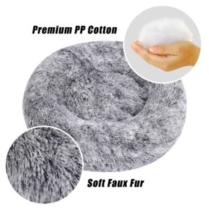 Calming Dog Bed, Dog Beds Fits up to 5 lbs Pets, Fluffy Donut Dog & Cat Bed Washable, Round Anti Anxiety Dog Bed, Small Dog Bed with Non-Slip Bottom (Grey White, 17" x 17")