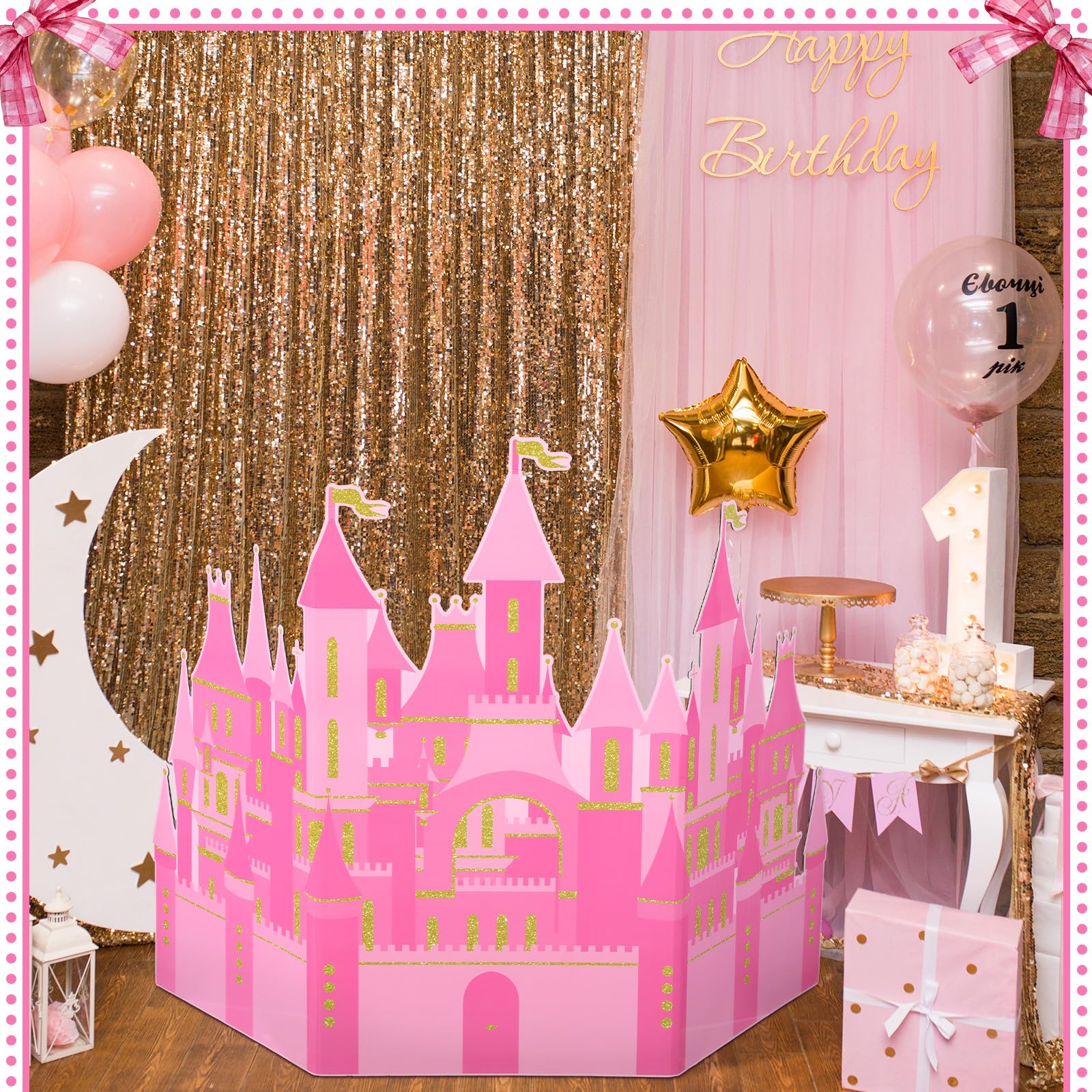 Watersay Pink Castle Cardboard Princess Party Decoration Castle Table Decoration Princess Birthday Backdrop Princess Theme Halloween Baby Shower Wedding Fairy Tale Photography Background