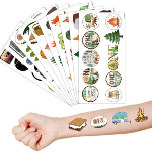 Cute Camper Temporary Tattoos Camping First Birthday Party Decorations Favors Supplies 1st Themed Stickers 10 Sheets 100 PCS Gifts for Baby Kids Girls Boys Decor Class School Carnival Christmas