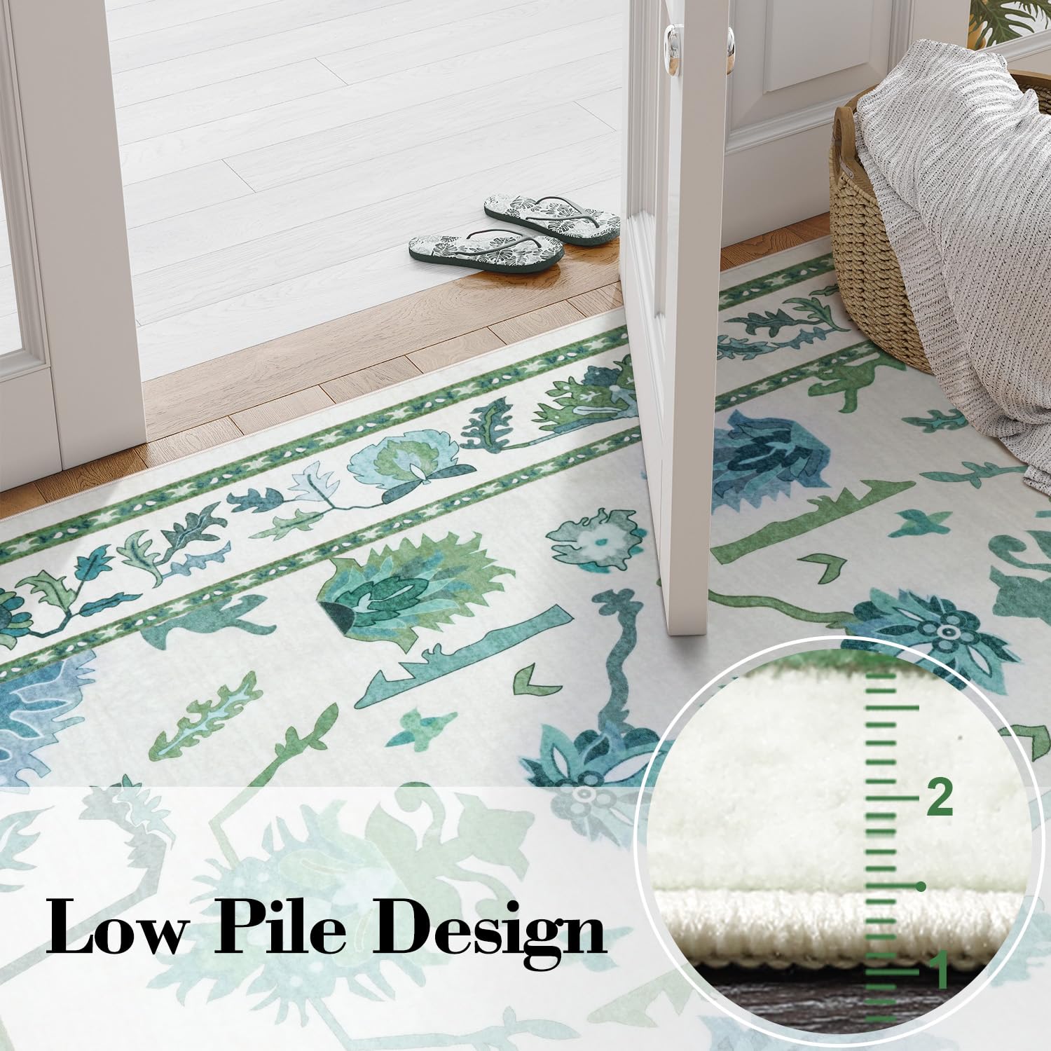 Uphome Area Rug 8x10 Rugs for Living Room, Green Non-Slip Washable Bedroom Rug, Soft Oriental Turkish Dining Room Rug, Modern Oushak Floral Room Rug for Office Playroom Guest Room