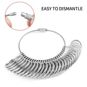 Bflaae Ring Sizer Measuring Tool Kit, Plastic Ring Mandrel, Reusable Finger Size Tape 1-17 USA Rings Size, 27 PCS Stainless Steel Measuring Ring Tool, US Ring Size 0-13 with Half Size