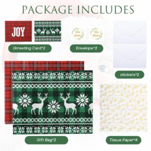 STYPOP 2 Pack 13" Large Christmas Gift Bags with Tissue Paper, Reusable Christmas Tote Bags with Handles, Non-Woven Holiday Gift Bags for Christmas Gift Wrap/Party Favor Supplies, 12.8"*10.2"*6.3"