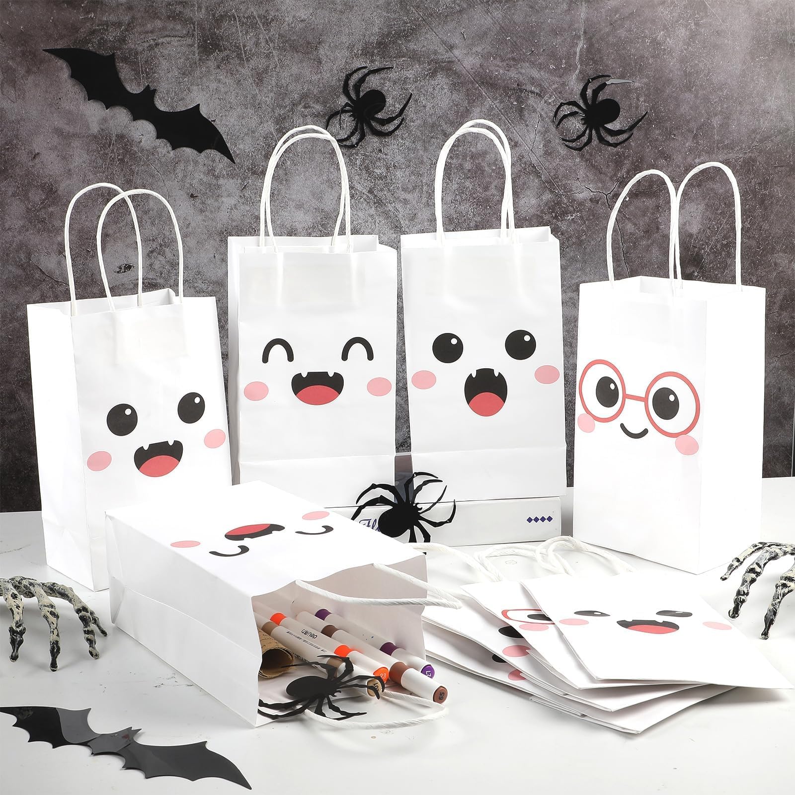 12Pcs Halloween Party Favor Bags Cute Ghost Themed Party Disposable Treat Bags with Handles Little Boo Gift Bags for Halloween Spooky Themed Trick or Treat Birthday Party Decorations Supplies