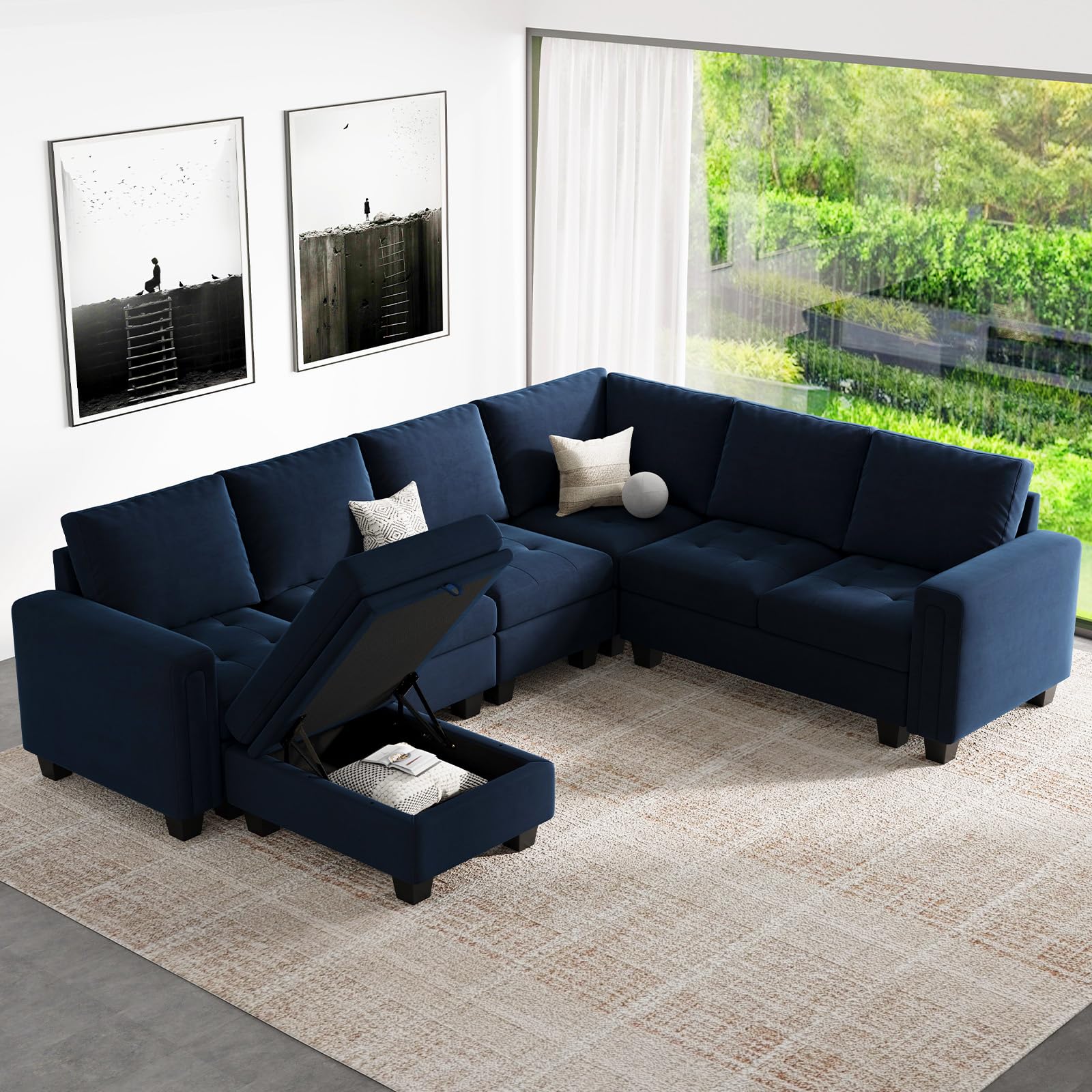 Belffin Modular Sectional Sofa Couch 7-Seater Convertible Sectional Sofa Velvet Modular Sectional with Storage Ottoman L Shaped Couch with Chaises Blue