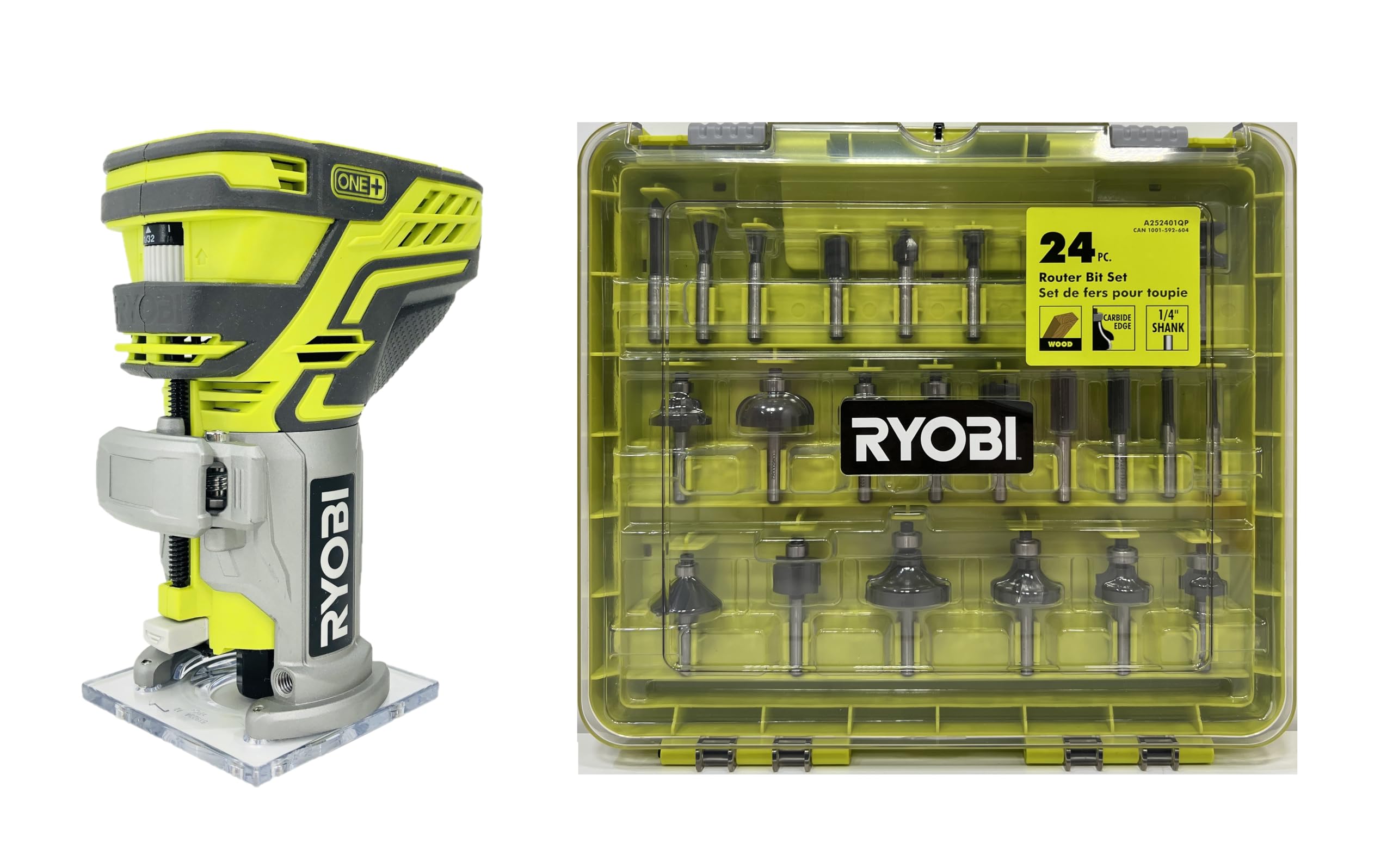 RYOBI ONE+ 18V Cordless Fixed Base Trim Router with 24-Piece Router Bit Set A252401 (Bulk Packaged)