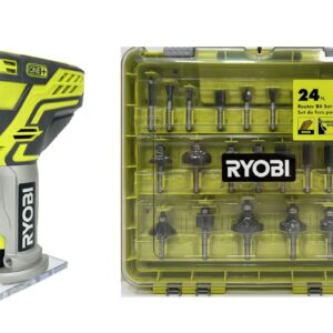 RYOBI ONE+ 18V Cordless Fixed Base Trim Router with 24-Piece Router Bit Set A252401 (Bulk Packaged)