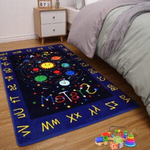 GarveeHome Kids Rug Educational Learning Carpet 8x10 Large Nursery Playmat Kidsroom Rug Non-Slip Ultra-Soft Galaxy Planets Stars Classroom Play Rug Solar System Area Rug for Playroom Bedroom