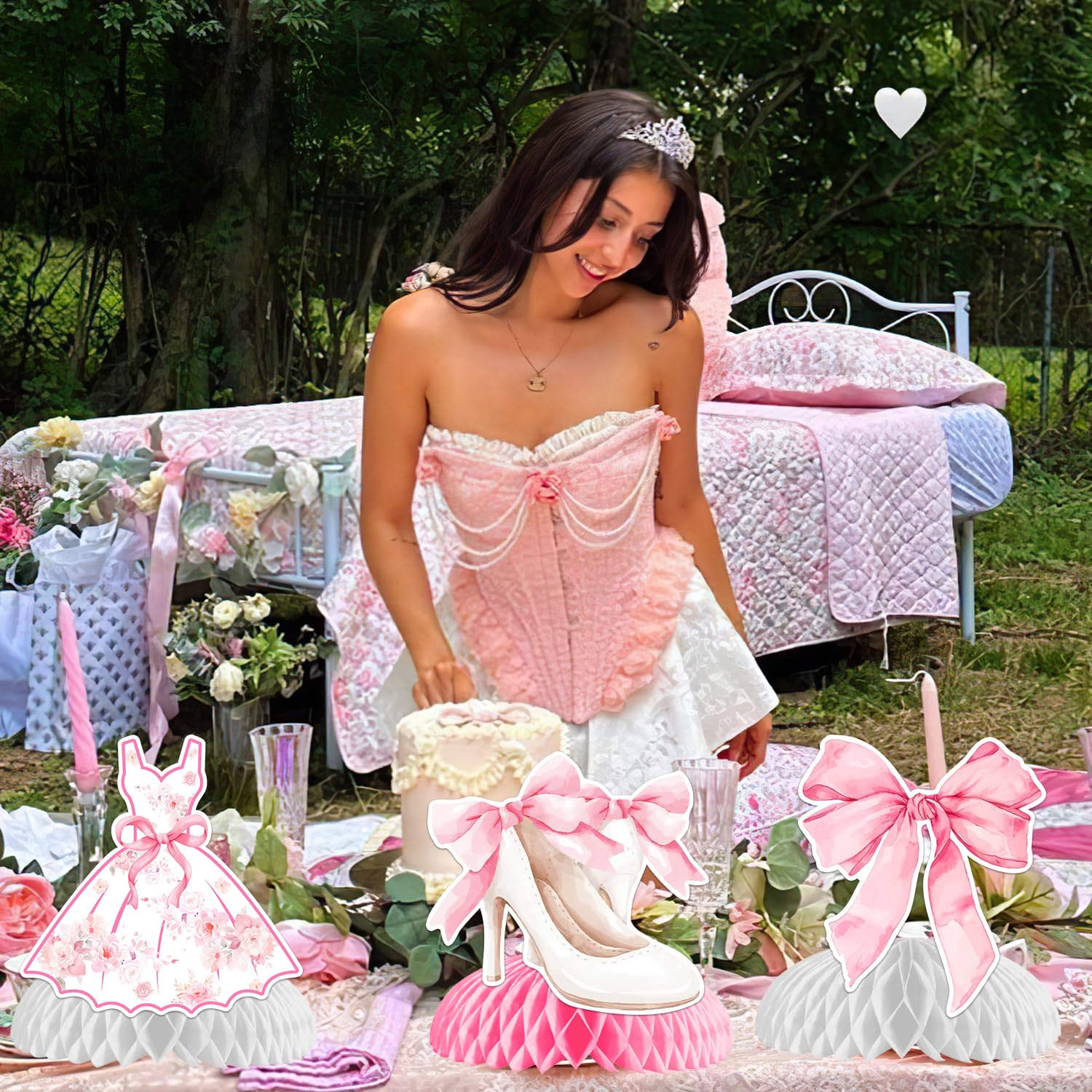 She's Tying the Knot Bachelorette Party Decorations Pink Bow Honeycomb Centerpieces Floral Diamond Ring Love Is Sweet Table Decor for Girls Bachelorette Bridal Shower Engagement Wedding Party Supplies