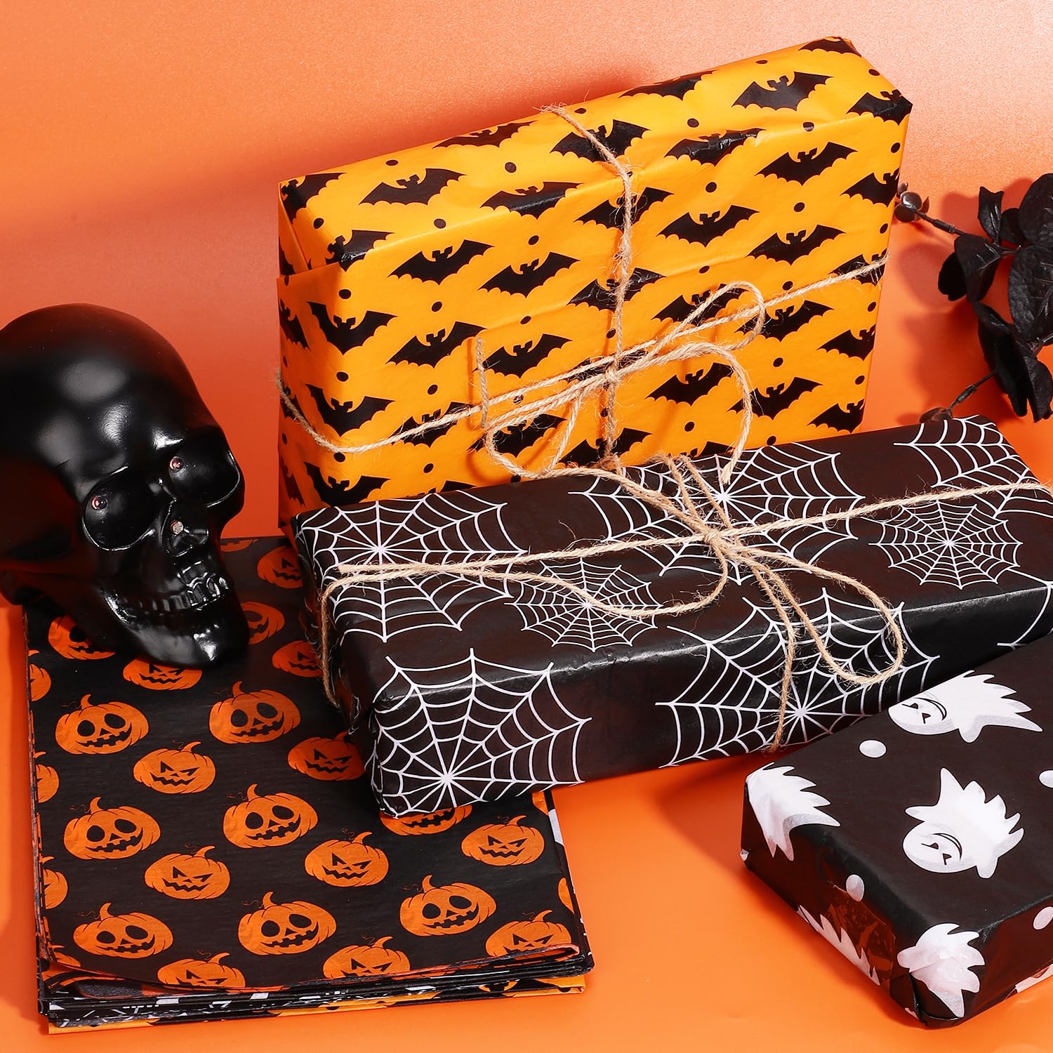 30 Sheets Halloween Packaging Tissue Papers, 5 Styles Tissue Paper Wrapping Tissue Paper Gift Wrapping Paper for Halloween Party Gift Decorations