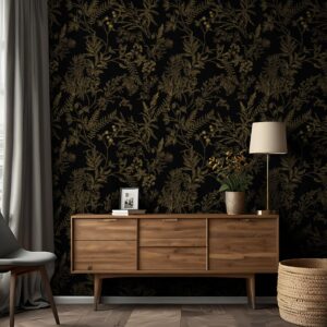 EeeComing Peel and Stick Wallpaper Black and Gold Floral Wallpaper Gold Floral Contact Paper Removable Self Adhesive Wallpaper for Wall Cabinets Vinyl Roll 78.7"x17.3"