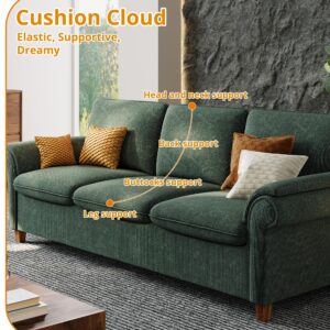 LIKIMIO Sofa 89 Inch, Comfy Sofa Couch with USP Port, Extra Deep Seats Modern 3 Seater Sofa, Couch for Living Room Apartment Lounge, Green Chenille