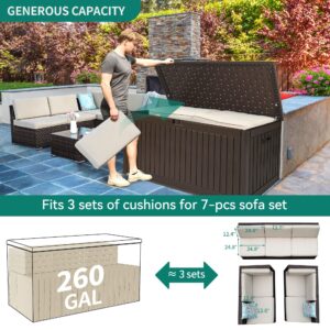 YITAHOME 260 Gallon Large Deck Box with Divider & Side Handles, Outdoor Double-Wall Storage for Patio Furniture Cushions, Garden Pool Accessories, Water Resistant & Lockable