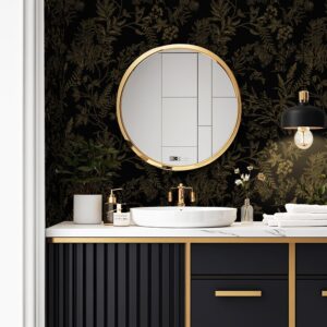 EeeComing Peel and Stick Wallpaper Black and Gold Floral Wallpaper Gold Floral Contact Paper Removable Self Adhesive Wallpaper for Wall Cabinets Vinyl Roll 78.7"x17.3"