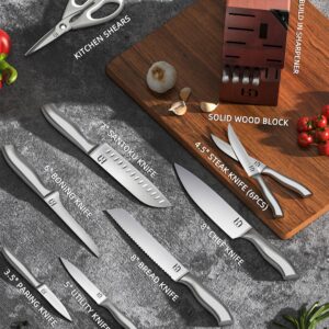 KnifeSaga Kitchen Knife Block Set, Enduring Sharpness Premium Knife Set with Block, 14 Pcs Japanese High Carbon Stainless Steel Knives Set for Kitchen, Chef Knife Set with Block and Built in Sharpener