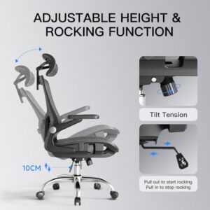 Ergonomic Office Chair, Mesh Office Chair with Rocking Function,Ergonomic Chair with 3D Headrest, 3D Armrests, and Adjustable Lumbar Support,SGS Class 4 Gas Clylinder 300 Lbs Capacity