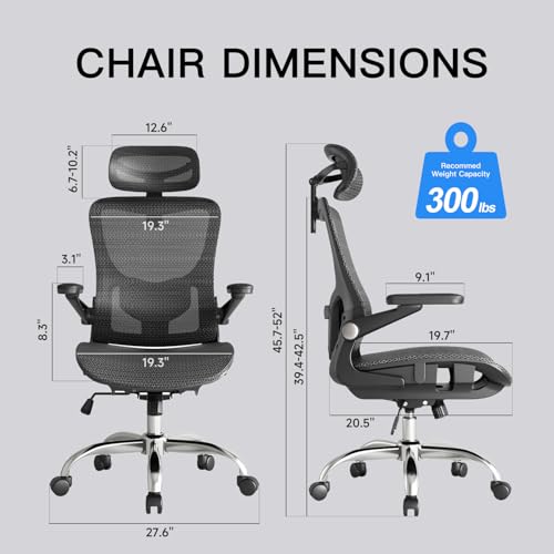 Ergonomic Office Chair, Mesh Office Chair with Rocking Function,Ergonomic Chair with 3D Headrest, 3D Armrests, and Adjustable Lumbar Support,SGS Class 4 Gas Clylinder 300 Lbs Capacity