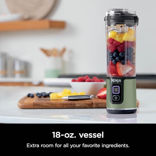 Ninja Blast Portable Blender, Cordless, 18oz. Vessel, Personal Blender For-Shakes and Smoothies, BPA Free, Leakproof-Lid and Sip Spout, USB-C Rechargeable, Dishwasher Safe Parts, Olive Green, BC151OG