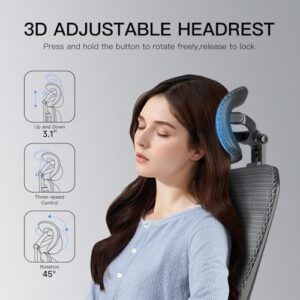 Ergonomic Office Chair, Mesh Office Chair with Rocking Function,Ergonomic Chair with 3D Headrest, 3D Armrests, and Adjustable Lumbar Support,SGS Class 4 Gas Clylinder 300 Lbs Capacity