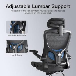 Ergonomic Office Chair, Mesh Office Chair with Rocking Function,Ergonomic Chair with 3D Headrest, 3D Armrests, and Adjustable Lumbar Support,SGS Class 4 Gas Clylinder 300 Lbs Capacity