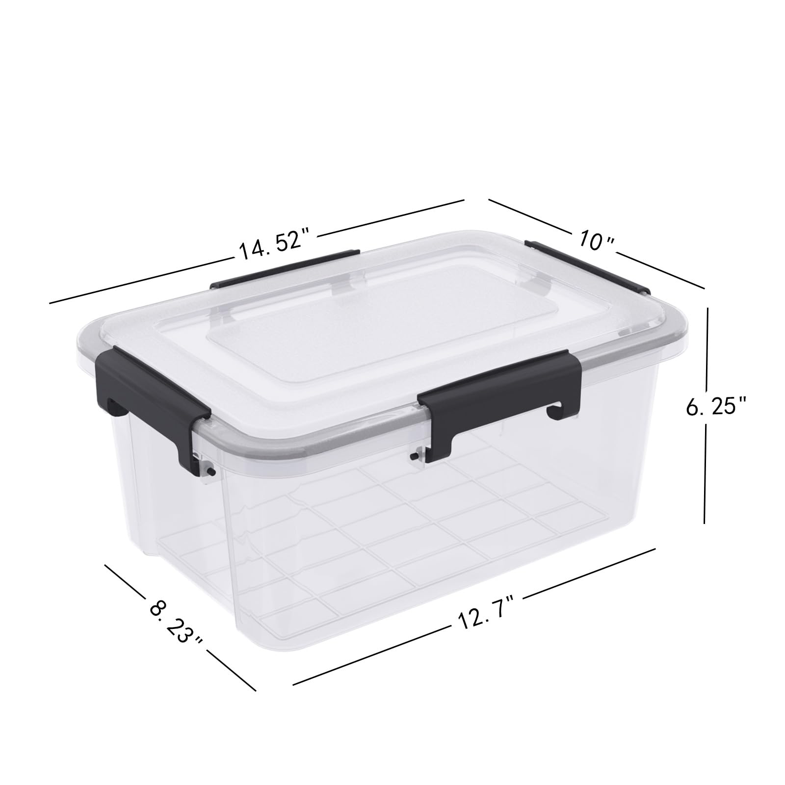 Drephia Set of 6 Weathertight 12 Quart Plastic Latching Box with Gasket Seal Lid, Clear Stackable Storage Container Tote Bin