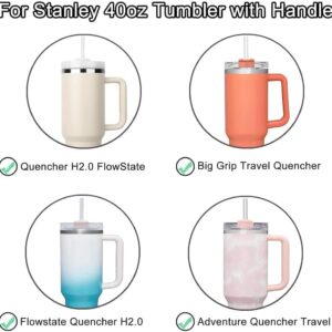 2pcs Tumbler Lid for Stanley 40oz Cup,Replacement 40 oz Tumbler Lid,2Pcs Extra Long Reusable Straws and 1Pcs Cleaning Brush (White)