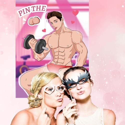 Roscid Bridal Shower Games Bachelorette Party Games Funny Party Game Girls Party - Pin The Balls on The Hunk Girls Nights Party Game Pin The Eggs Game, Engagement Party Games 24 Players