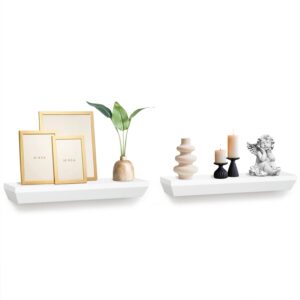 AHDECOR Floating Shelves White, Stylish Wall Mounted Display for Living Room, Bathroom, and Bedroom Decor, Set of 2