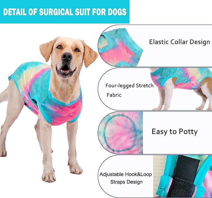 Uadonile Dog Surgery Recovery Suit, Surgical Recovery Suit for Dog Male Female, Spay Neuter Dog Recovery Suit, Cone Alternative Dog Surgical Onesie, Tie-dye Green, XXL