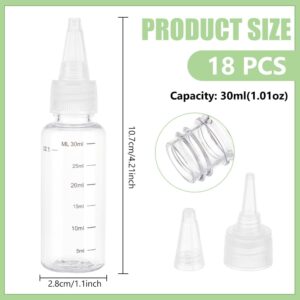 BENECREAT 18Pcs 30ml/1Oz Transparent Plastic Squeeze Bottles with Graduated Squeeze Bottles with White Twist Top Cap Clear Plastic Dispensing Bottle for Ink Liquid, Oils, Gels, Glue