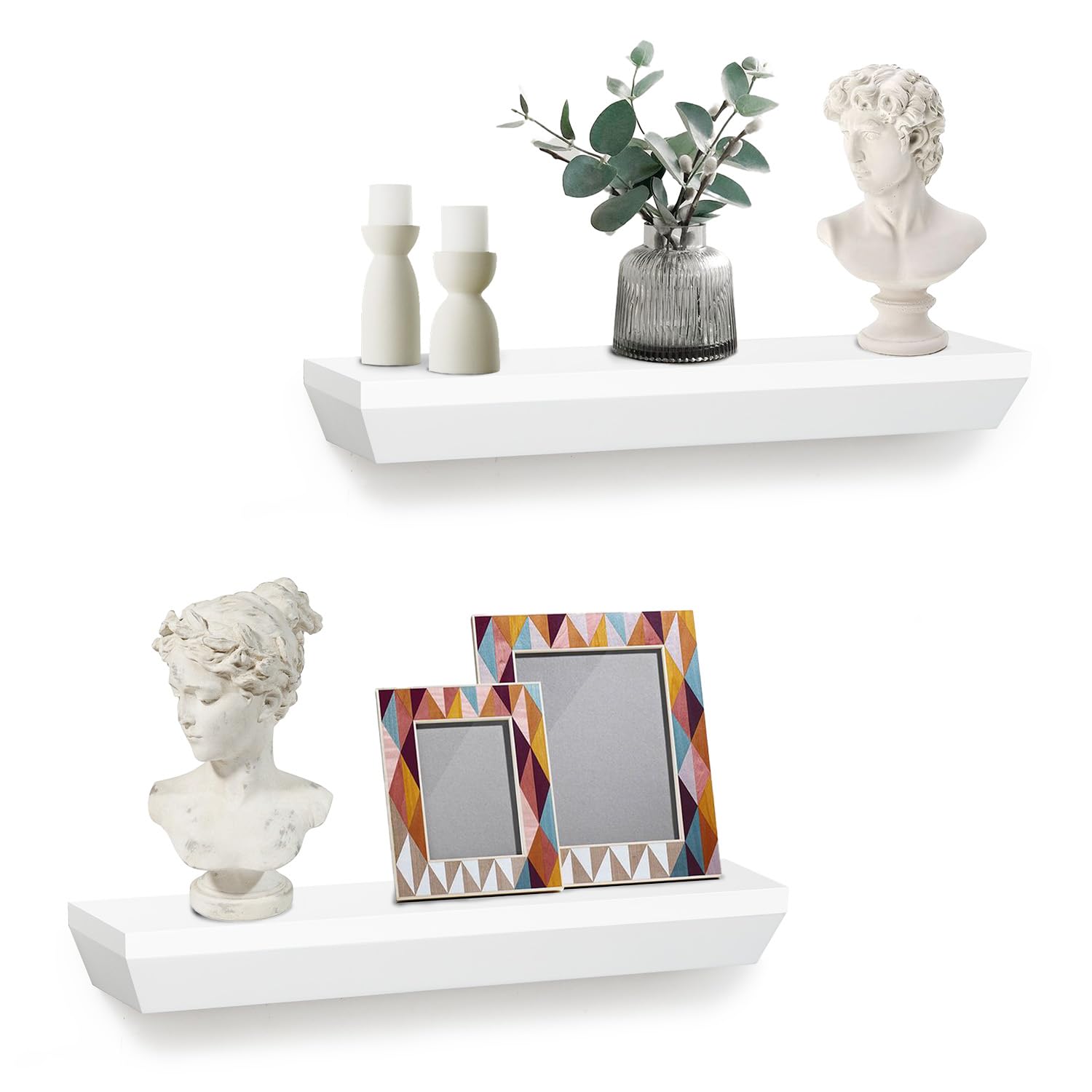 AHDECOR Floating Shelves White, Stylish Wall Mounted Display for Living Room, Bathroom, and Bedroom Decor, Set of 2