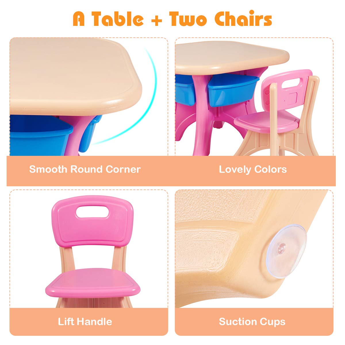 GLACER Toddler Table and Chair Set - 3 Pieces Toddler Table with 4 Storage Bins, Kids Table and Chairs Ages 3-7, Kids Table and Chairs for Reading, Drawing, Playroom, Snack Time…