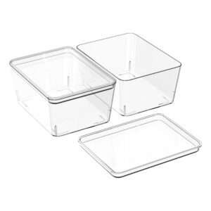 storage bins with lids plastic containers: plastic multipurpose stackable storage container bins with lid for home and office organization, small storage bin, 2 pcs 5x7 plastic container, clear