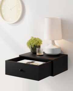 aienvey floating nightstand, floating shelf with drawer, wall mounted nightstand, floating bedside table (black)