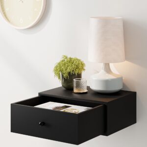 Aienvey Floating nightstand, Floating Shelf with Drawer, Wall Mounted Nightstand, Floating Bedside Table (Black)