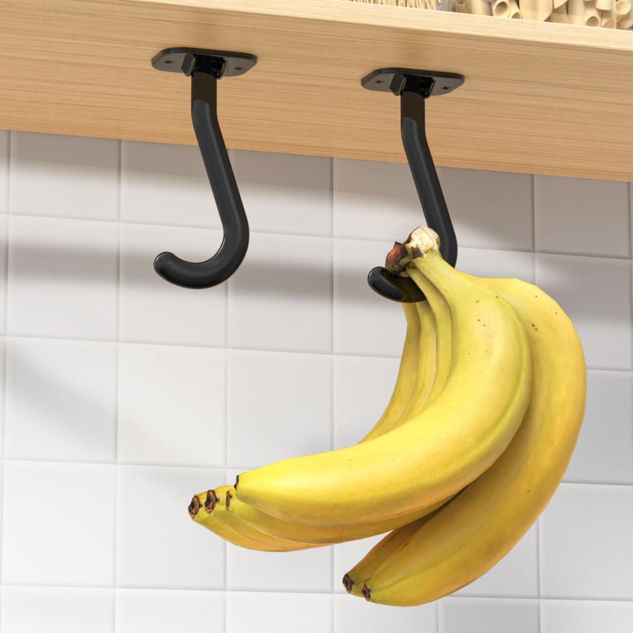 Dobango Folding Banana Hanger Hook Black 1 Pack, Self Adhesive Banana Holder Under Cabinet