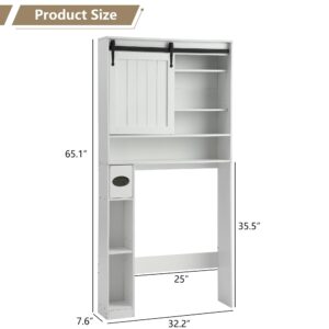 KIGOTY Over The Toilet Storage Cabinet, Bathroom Storage Organizer with Sliding Doors, Toilet Rack with Adjustable Shelf,Freestanding Space-Saving Storage Rack for Laundry Room,Bathroom,White