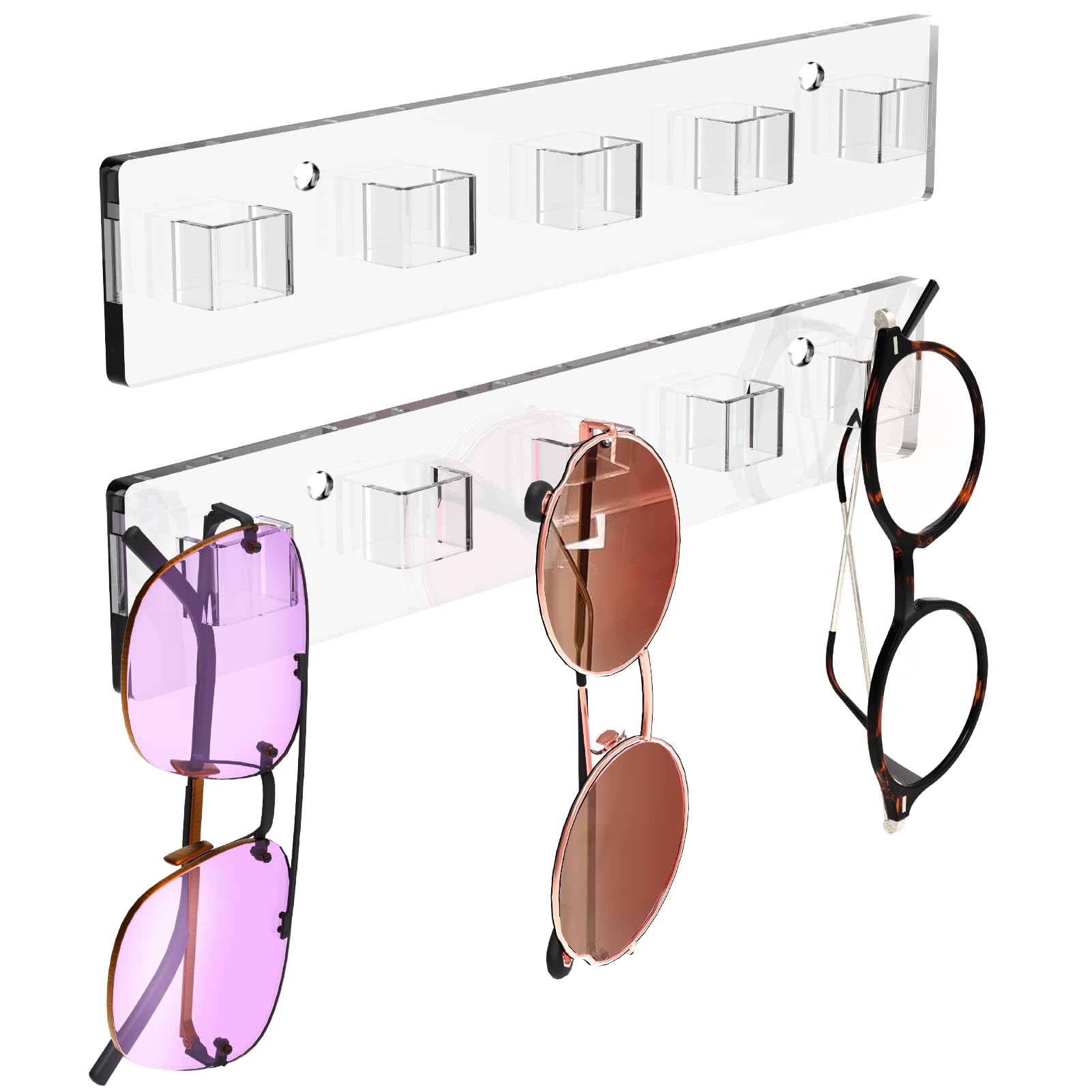 collwait 2 Pack Sunglass Organizer Sunglass Holder for Wall, Sunglasses Storage Organizer, Acrylic Sunglass Display Sunglasses Rack, Wall Mounted Sunglass Holder for Hanging Your Multiple Eyeglasses