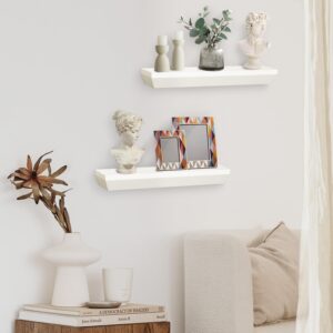 AHDECOR Floating Shelves White, Stylish Wall Mounted Display for Living Room, Bathroom, and Bedroom Decor, Set of 2