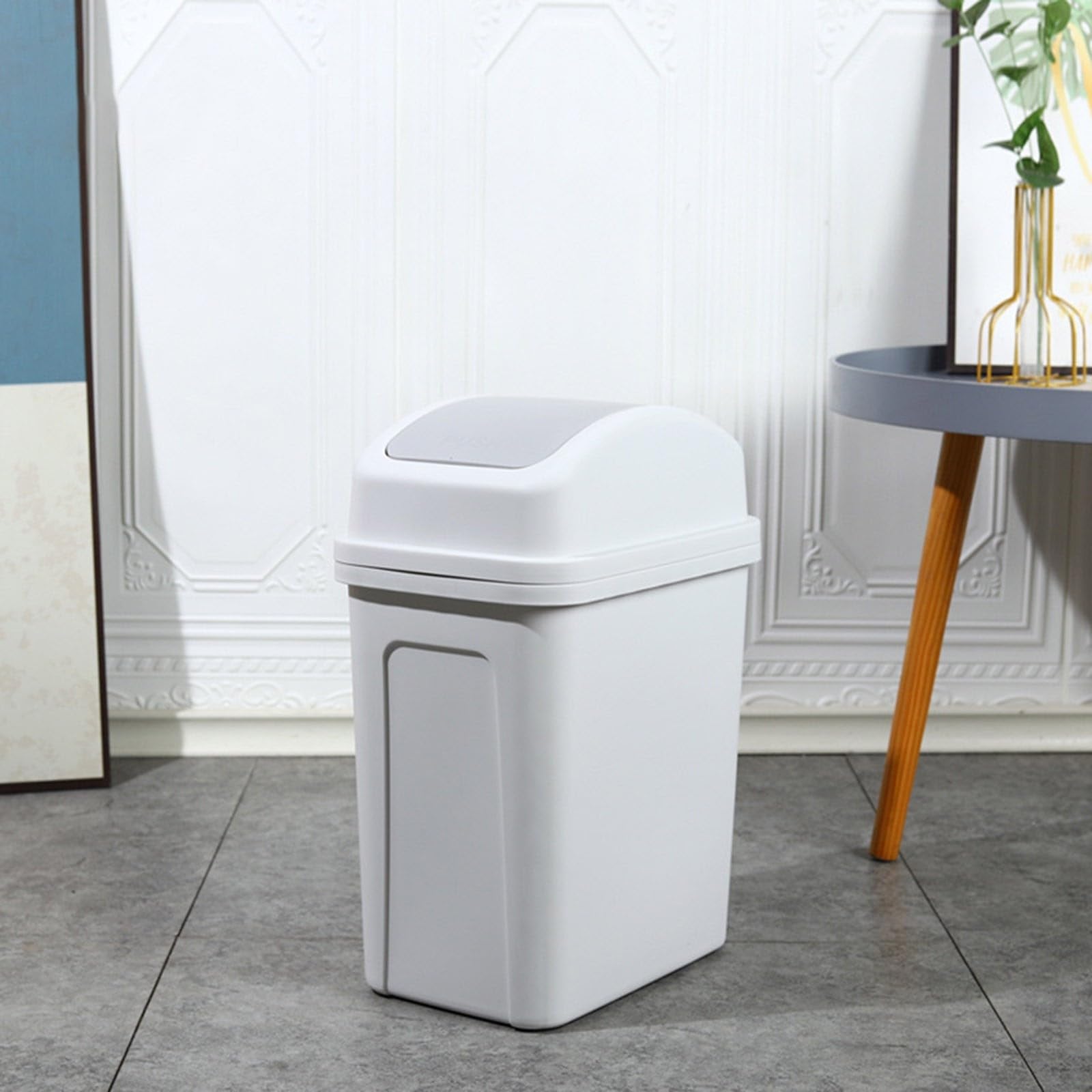 Loyilat 1.3 Gallon Kitchen Trash Can, Plastic Trash Cans with Swing Lid, Garbage Can 2024 Upgraded Plastic Swing Top Garbage Bin for Kitchen, Office, Toilets (Light Gray)